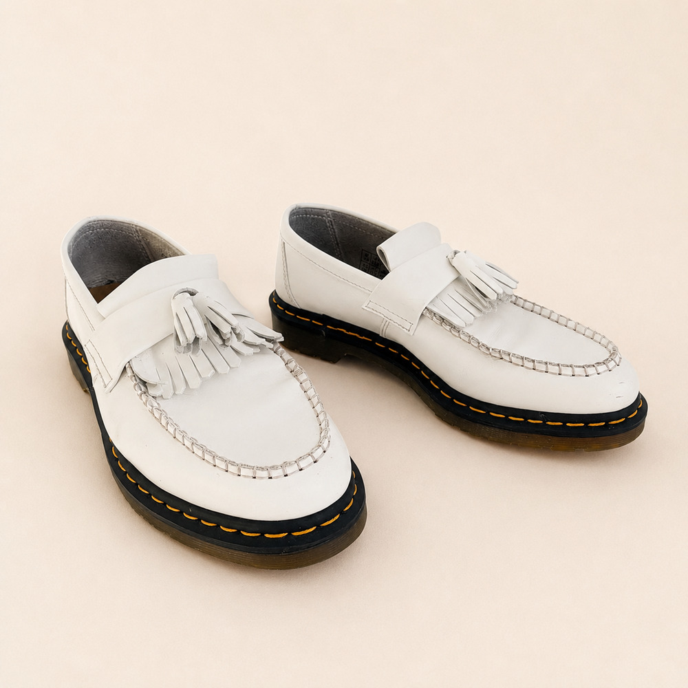 Dr. Martens Adrian White Leather Tassel Loafers Men’s Size 9 M Goodyear Welted